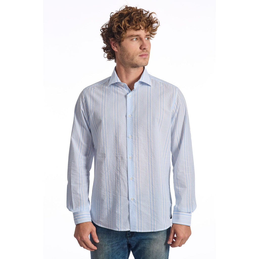 Baldinini Trend LIGHT SEERSUKER 13 Camicia Uomo Made in Italy Celeste - BeFashion.it