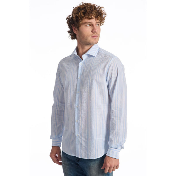 Baldinini Trend LIGHT SEERSUKER 13 Camicia Uomo Made in Italy Celeste