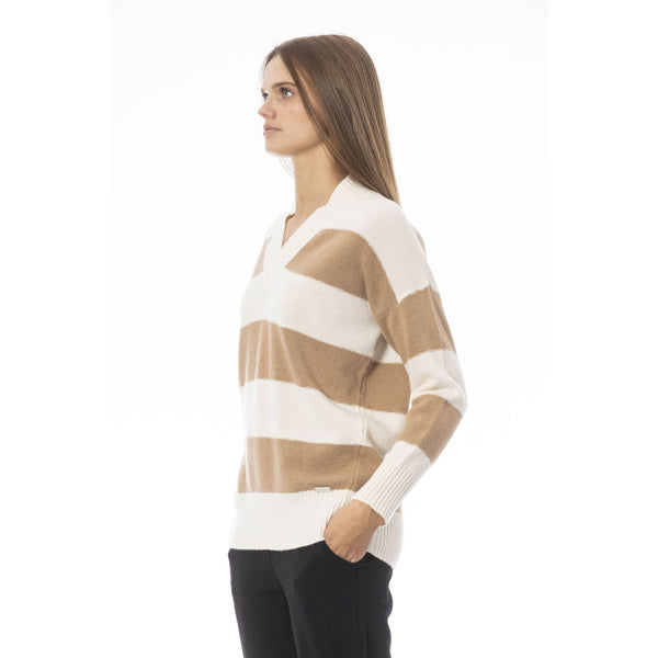 Baldinini Trend VOLTERRA NW1139 Maglia Maglione Donna Made in Italy Bianco Marrone